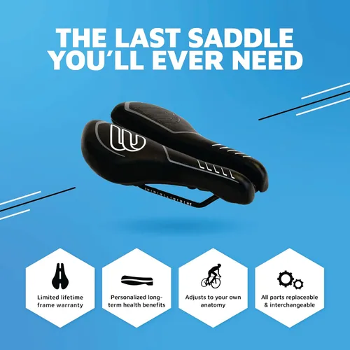 Miniatura 2 de BiSaddle SRT Sillín de bicicleta ajustable sin nariz súper corto negro con rieles de titanio, ajuste personalizado, cómodo, talla única