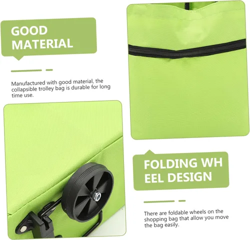 Miniatura 2 de Bolsa de lavandería plegable con ruedas grandes reutilizables para necesidades diarias Versátil Verde
