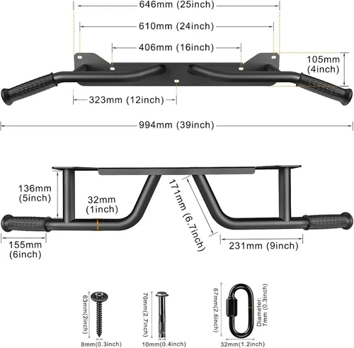 Miniatura 6 de Kipika - Barra de dominadas de gran resistencia para montar en la puerta, barra multifuncional para flexiones, barra de fitness portátil
