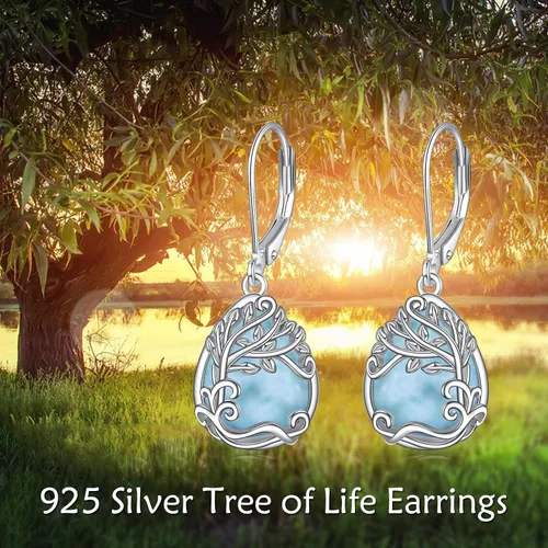 Miniatura 107 de Aretes colgantes con forma de lágrima de filigrana de piedra lunar de plata de ley 925 con cierre de palanca para mujer, regalos de joyería