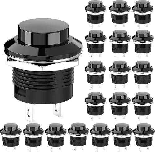 Interruptor de botón momentáneo, mini interruptor redondo sin bloqueo AC 250 V/3 A CA 125 V/6 A, tapa negra de apagado (20 piezas)
