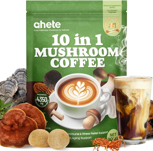 Café de hongos 10 en 1 con arábica orgánica, melena de león, chaga, reishi y cordyceps, mezcla de hongos de 2000 mg, enfoque, energía y apoyo