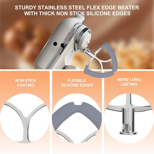 Miniatura 3 de Stainless Steel Flex Edge Beater with Silicone Edges and Pouring Shield Compatible with KitchenAid 4.5-5QT Mixer Bowl, Beater Paddle Attachment