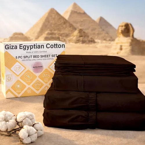Miniatura 39 de MyGiza Sheets - Juego de sábanas de algodón Giza de primera calidad, tamaño split king, individual, matrimonial, king y queen, set de 4 unidades.