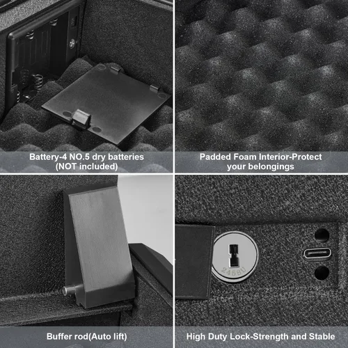 Miniatura 7 de Garvee Caja fuerte biométrica para armas, segura para armas, 3 maneras de acceso rápido para pistola de huellas dactilares, resistente y segura