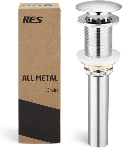 Miniatura 15 de KES Desagüe para lavabo con rebosadero, tapón emergente negro mate, paquete de 2 unidades para lavabo de tocador, tapón de drenaje de metal total
