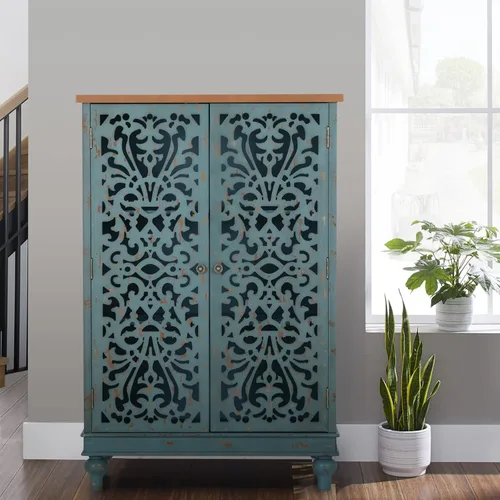 Miniatura 11 de Sophia & William - Armario pequeño de acento con puerta única, mesa auxiliar lateral de 31.5" de altura, mesita de noche desgastada con puerta Azul