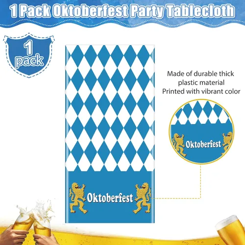 Miniatura 4 de 1 Pack Bavarian Oktoberfest Disposable Tablecloth Decorations, Plastic Rectangle Blue and White Bavarian Flag Check Table Cover, Oktoberfest
