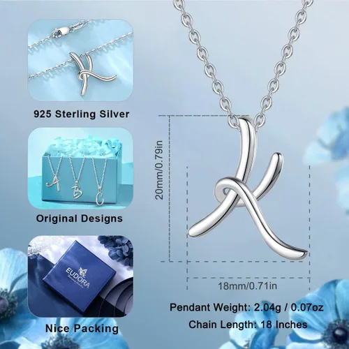 Miniatura 63 de EUDORA Collares de plata esterlina con inicial para mujer, regalos clásicos de 26 letras sin cuello para niñas, hermana, madre hija, cadena de 18