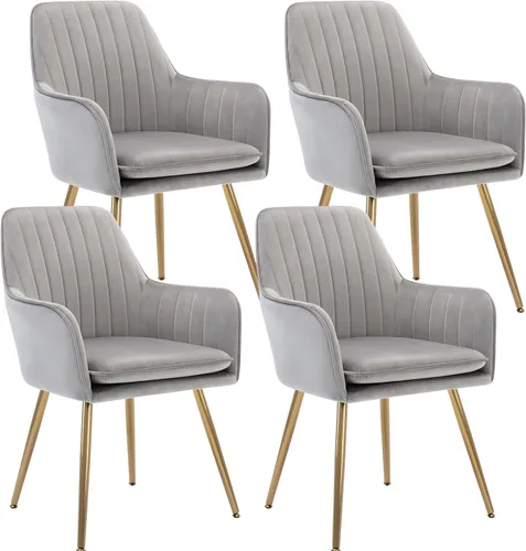 Miniatura 11 de Gold Thumb Juego de 2 sillas de comedor de terciopelo con respaldo medio, sillón moderno de ocio con patas chapadas en oro, silla tapizada para sala