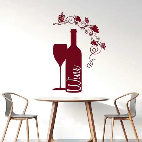Miniatura 3 de Vinilo adhesivo de pared botella de vino vidrio uva alcohol bar pegatinas (ig4232) marrón