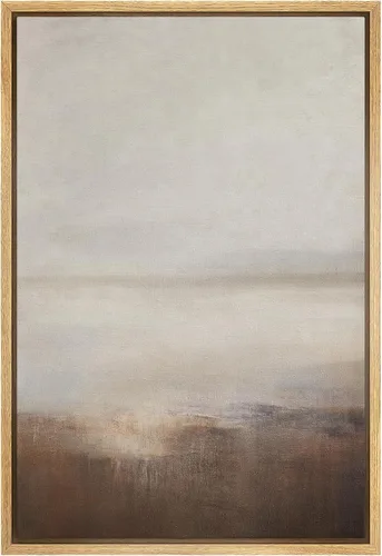 Miniatura 50 de SIGNFORD - Lienzo enmarcado para pared, arte de pintura grunge duotono blanco bronceado, trazos abstractos, formas ilustradas, arte moderno