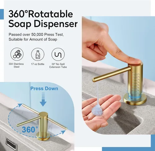 Miniatura 2 de Dispensador de jabón para fregadero de cocina con botella de 17 onzas y kit de tubo de extensión de 40 pulgadas, dispensador de jabón integrado