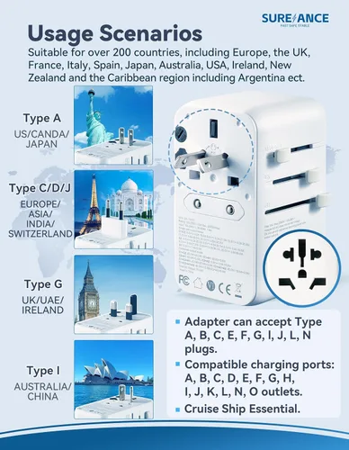 Miniatura 4 de Adaptador de viaje universal de 70 W, adaptador de enchufe con un cable USB C de carga rápida de 65 W, 1 USB-C PD y 2 USB-A QC, el mejor regalo