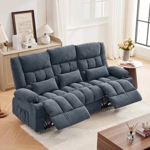 Miniatura 14 de Silla reclinable con portavasos para sala de estar, reclinable manual de tamaño grande con asiento individual, ergonómico, bolsillo lateral