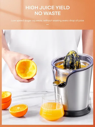 Miniatura 3 de FOHERE Exprimidor de Jugo de Naranja Exprimidor Eléctrico de Cítricos con Dos Conos Intercambiables Adecuado para Naranja, Limón y Pomelo, Acero