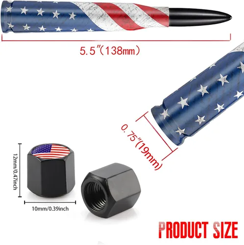Miniatura 6 de Antena de bala para coche y camión con bandera americana con tapas de válvula, mástil de antena universal para GM Chevy Silverado 1500 2500 3500 HD