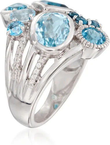 Miniatura 3 de Ross-Simons 4.90 ct. t.w. Tonal Blue Topaz Ring With .10 ct. t.w. White Topaz in Sterling Silver