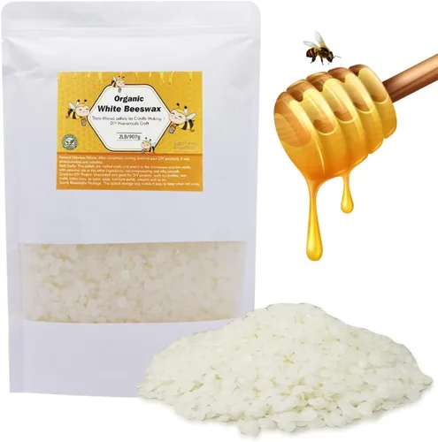 Miniatura 6 de Pastillas de cera de abeja blanca, pellets de cera de abeja para hacer velas, proyectos de bricolaje (6 libras)