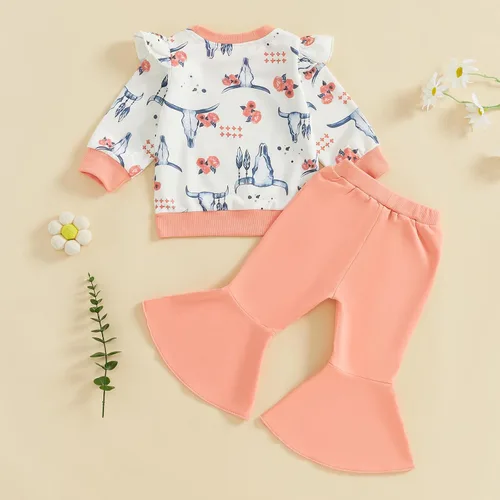 Miniatura 11 de Kaipiclos Ropa occidental para bebé niña, con lindo estampado con volantes, manga larga, pantalones para otoño e invierno, trajes de vaquera