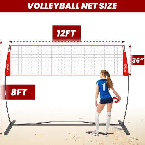 Miniatura 2 de Red de voleibol portátil de 12 pies/20 pies para patio trasero, red de práctica de voleibol independiente, juego de entrenamiento de voleibol