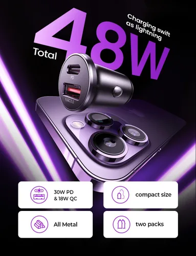 Miniatura 2 de LISEN Cargador de Coche USB C [2 Pack] [Mini y Metal] Cargador USB para Encendedor de Cigarrillos Carga Rápida [PD QC 3.0] Cargador de Teléfono