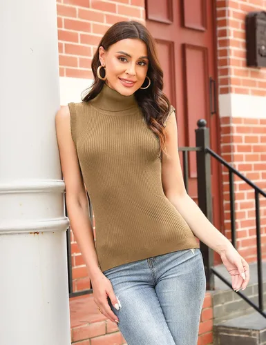 Miniatura 2 de Totatuit Women's Spring Sleeveless Turtlenecks Tops Mock Neck Ribbed Solid Pullover Tank