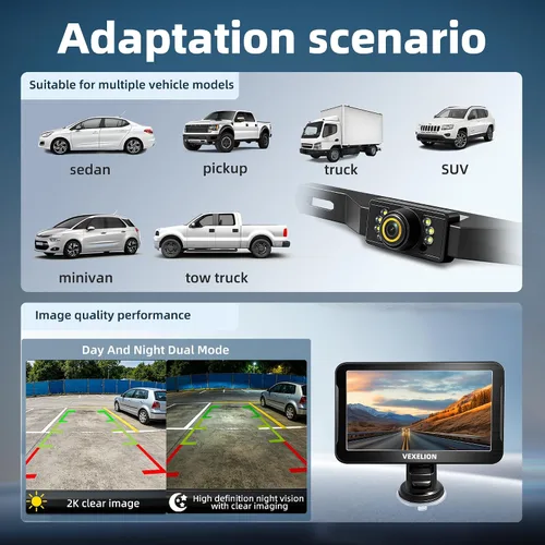 Miniatura 5 de Kit de cámara de respaldo para camión, monitor HD 2K de 7 pulgadas, vista frontal y trasera, visión nocturna, impermeable IP69, líneas de rejilla