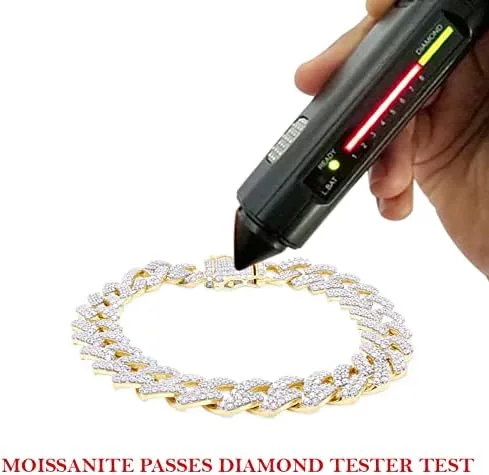 Miniatura 5 de SAVEARTH DIAMONDS Pulsera de eslabones de moissanita creada en laboratorio de corte redondo de 9 12 quilates, 0.472 in de ancho, en oro de 14