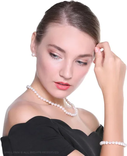 Miniatura 3 de VIKI LYNN Juego de Collar de Perlas Cultivadas de Agua Dulce Incluye Impresionante Pulsera y Aretes de Botón Joyería para Mujer Regalo para el Día