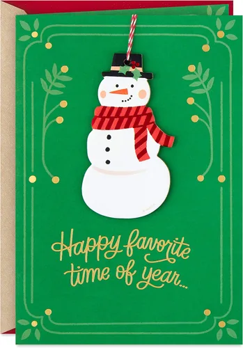 Hallmark Tarjeta de Navidad con adorno de muñeco de nieve extraíble (época favorita del año)