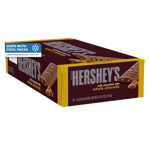Barras de chocolate con leche HERSHEY'S con almendras enteras, 1.45 oz (36 unidades)