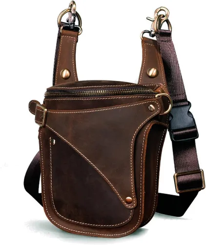 Le'aokuu - Bolso de pierna para moto, de cuero genuino, para hombre, bolso tipo mensajero a la cintura), B9326