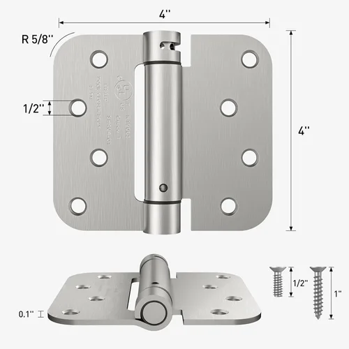 Miniatura 2 de HOSOM Bisagra de puerta de cierre automático, bisagra de resorte, 4 pulgadas, tensión ajustable para garaje, puerta delantera, puerta trasera