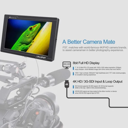 Miniatura 7 de Vendedor oficial de Estados Unidos VIVITEQ LILLIPUT FS7 7 pulgadas de metal Full HD 1920x1200 4K HDMI 3G-SDI in Out On Camera Monitor de pantalla