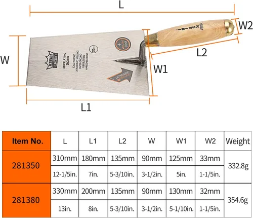 Miniatura 6 de KSEIBI 281380 Paleta de ladrillo de cubo estrecho con mango de madera, punta cuadrada, paleta de albañilería (8 pulgadas-7.874 in)
