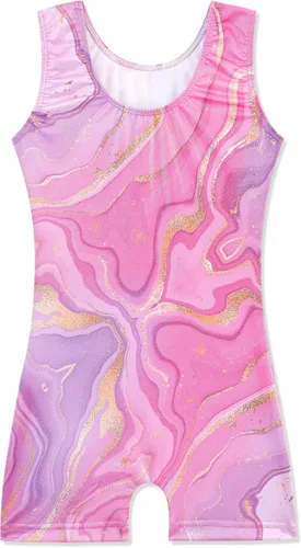 Miniatura 107 de HOZIY - Leotardos de gimnasia con pantalones cortos brillantes para niñas pequeñas; estampados de unicornio, aurora, arco iris, sirena, dinosaurio