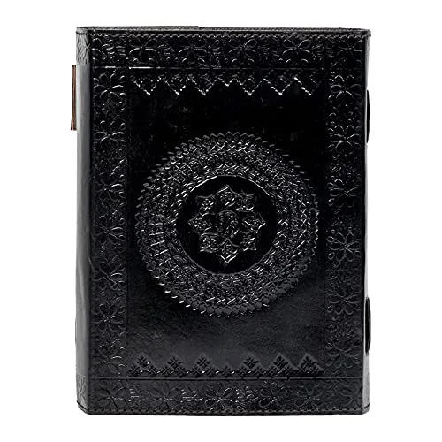 Miniatura 4 de QualityArt 10" Fat Leather Journal Large 600 Pages Black Pentacle Grimoire Book of Shadow Leather Notebook Journal Blank Handmade Book Sketchbook