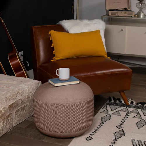 Miniatura 6 de BIRDROCK HOME Puf Otomano para Exteriores Taburete Reposapiés Impermeable Tejido a Mano con Relleno de Bolsa de Perlas Reposapiés Bohemio