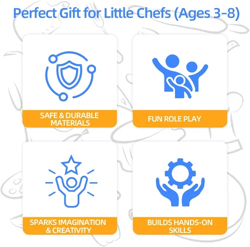 Miniatura 9 de Freidora de aire de madera de 15 piezas, juego de olla a presión de 18 piezas para niños, juguete de cocina con accesorios de alimentos, utensilios
