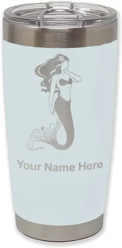 Miniatura 9 de LaserGram Vaso aislado al vacío de 20 onzas, sirena, grabado personalizado incluido (negro)