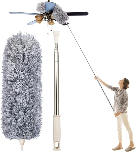 Plumeros para limpiar ventilador de techo alto, plumero de microfibra de plumas Newliton con poste de extensión telescópico de 30" a 100", plumero