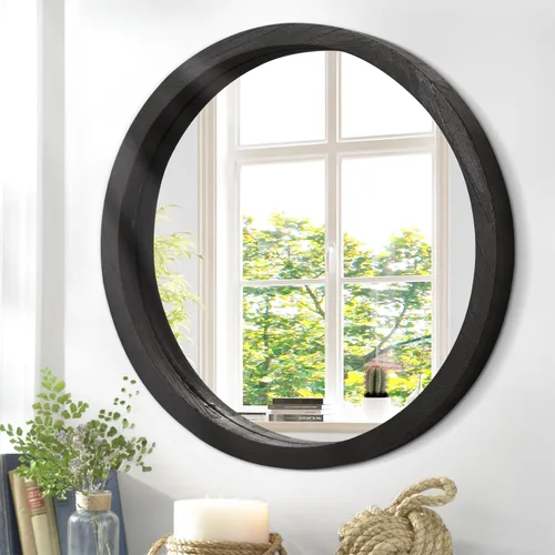 Miniatura 9 de JJUUYOU Espejo circular redondo blanco pequeño para tocador de baño, círculo de pared para marco de madera, espejos de maquillaje para entrada, sala