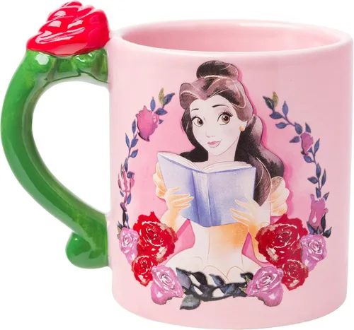 Silver Buffalo Disney Princess La Bella y la Bestia Belle Sueños en Flor Rosas Taza de cerámica con asa esculpida en 3D, 20 onzas Belle Dreams in