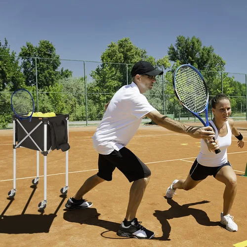 Miniatura 8 de Carrito plegable para pelotas de tenis con capacidad para 180 pelotas de tenis con ruedas, carros de enseñanza deportivos con bolsa