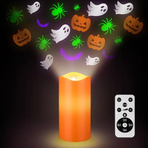 Miniatura 8 de Baquler Velas sin Llama con Proyector de Hojas de Arce Otoñales, Luces LED de Acción de Gracias, Luz Nocturna de Otoño con Control Remoto