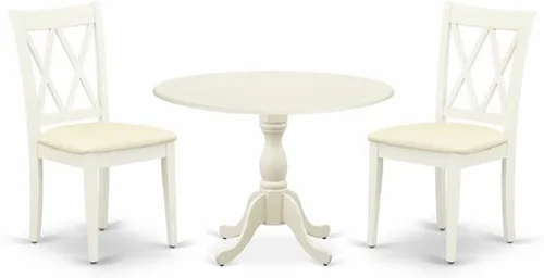 East West Furniture DMCL3-LWH-C - Juego de mesa de cocina de 3 piezas para espacios pequeños contiene una mesa de comedor redonda con gotas y 2