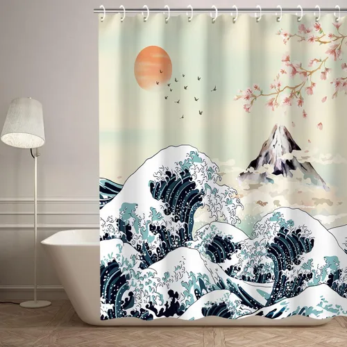 Miniatura 24 de RosieLily Cortina de ducha con diseño de lago de montaña, cielo nocturno estrellado, paisaje de luna y bosque para baño, 72 pulgadas de ancho x 72