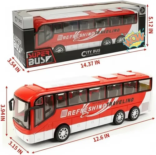 Miniatura 9 de Modelo de coche de juguete de autobús de viaje de 12.5 pulgadas para niños, coche de autobús urbano a escala 1:30 para niños pequeños, juego