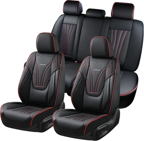 Miniatura 38 de Coverado Fundas para Asientos de Coche, Protector de Asiento con Soporte Lumbar y Reposacabezas Removible, Cojín de Asiento de Piel Transpirable